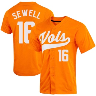 Camden Sewell Replica Orange Men's Tennessee Volunteers Full-Button Baseball Jersey